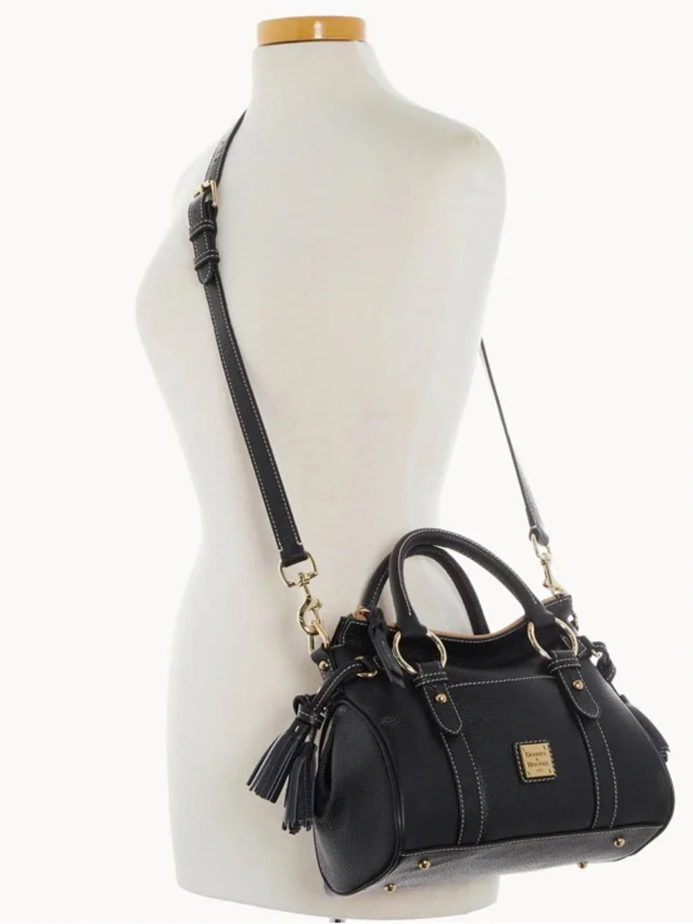 Dooney & Bourke Black Pebbled Leather Mini Satchel with Gold Hardware